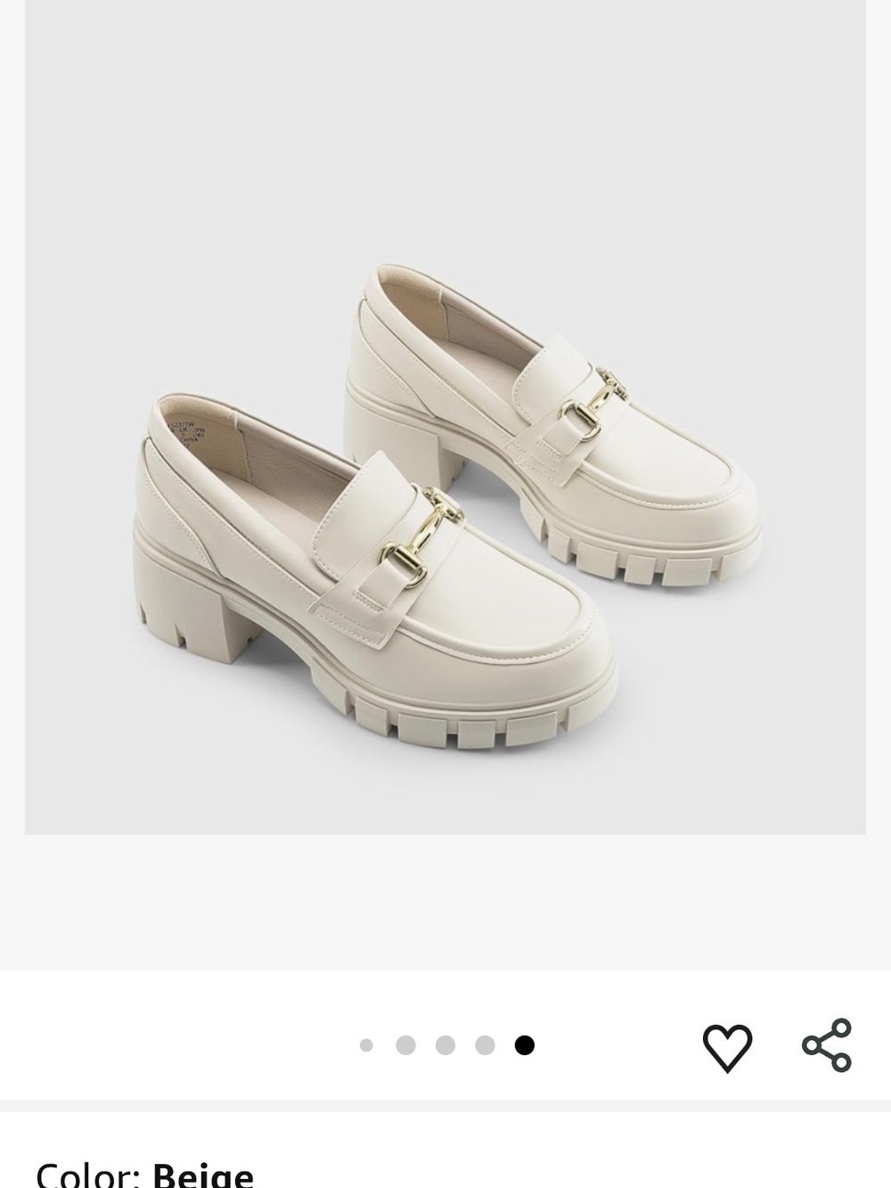 Beige Chunky Loafer with Gold Bit Accent - Picture 8 of 16